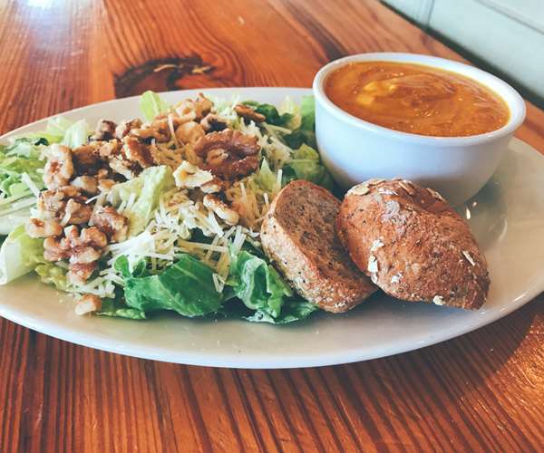Our Half&Half- picutured here are a cup of soup and our Farmhouse Salad, but the combinations are many!